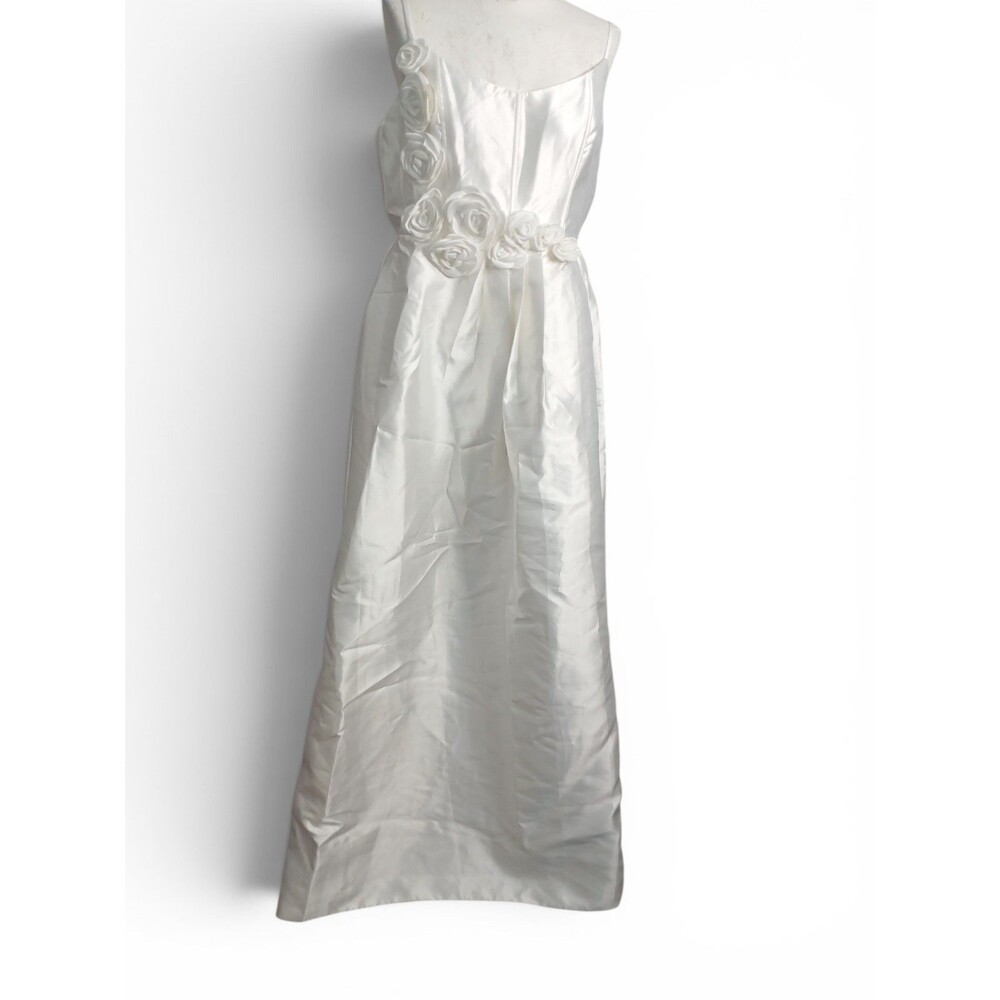 Lulus White Satin Maxi Dress XL 3D Floral Strap Formal Wedding Bridal NWT